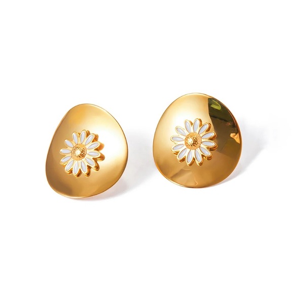 18K Gold Plated High Gloss Design Earrings*Round Earrings*Floral Earrings - Picture 4 of 6